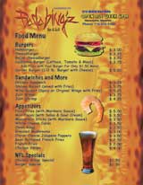 Badabingz bar menu