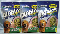 Probios dog treat labels and packages
