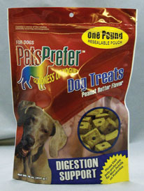 PetsPrefer dog treats digestion support label and package