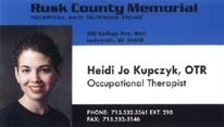 Rusk County Memorial business card